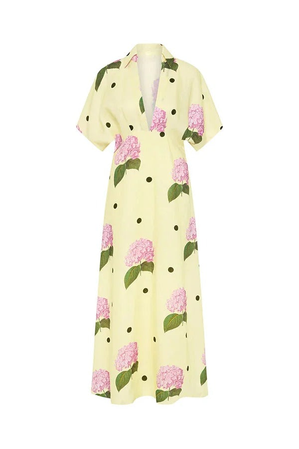 Robe chemise maxi à manches larges en lin mélangé Jasmine à pois fleuris
