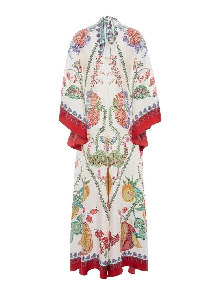 Robe longue imprimée ébène appliquée à la main
