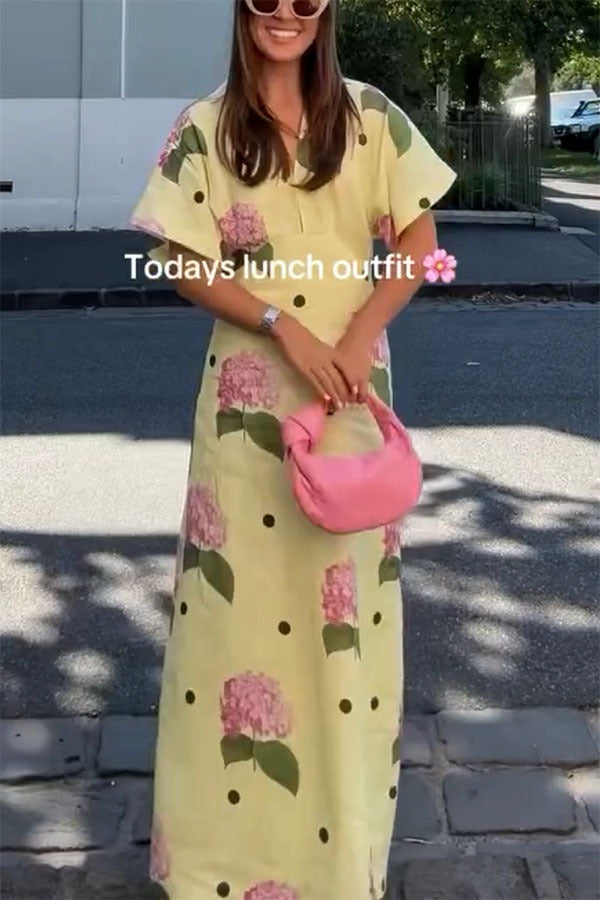 Robe chemise maxi à manches larges en lin mélangé Jasmine à pois fleuris