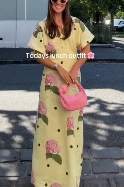 Robe chemise maxi à manches larges en lin mélangé Jasmine à pois fleuris