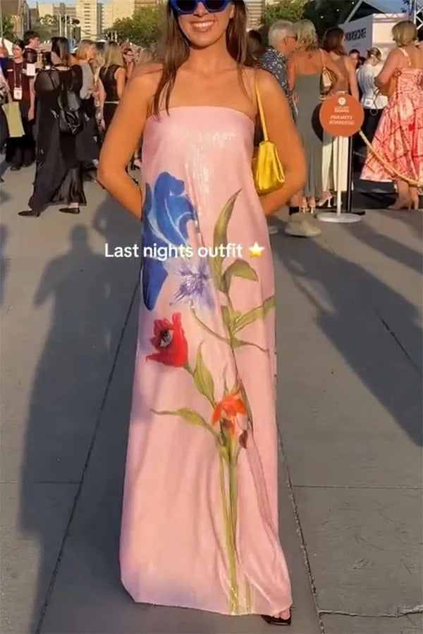 Robe longue trapèze à sequins et imprimé floral pour soirée spéciale