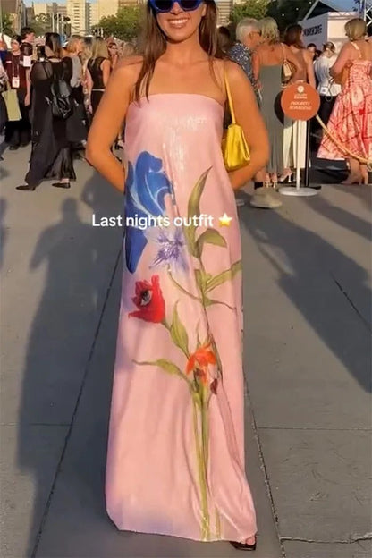 Robe longue trapèze à sequins et imprimé floral pour soirée spéciale