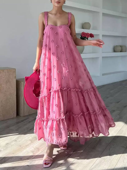 Robe maxi ample à volants et à motifs floraux