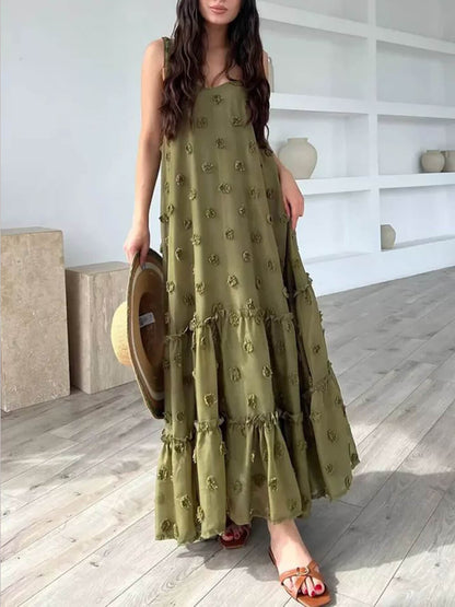 Robe maxi ample à volants et à motifs floraux