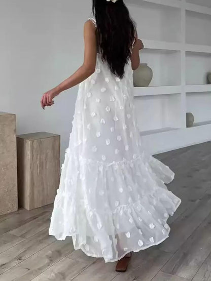 Robe maxi ample à volants et à motifs floraux