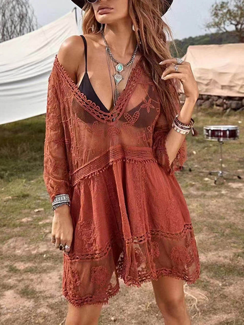 Robe de plage en dentelle ample pour les vacances