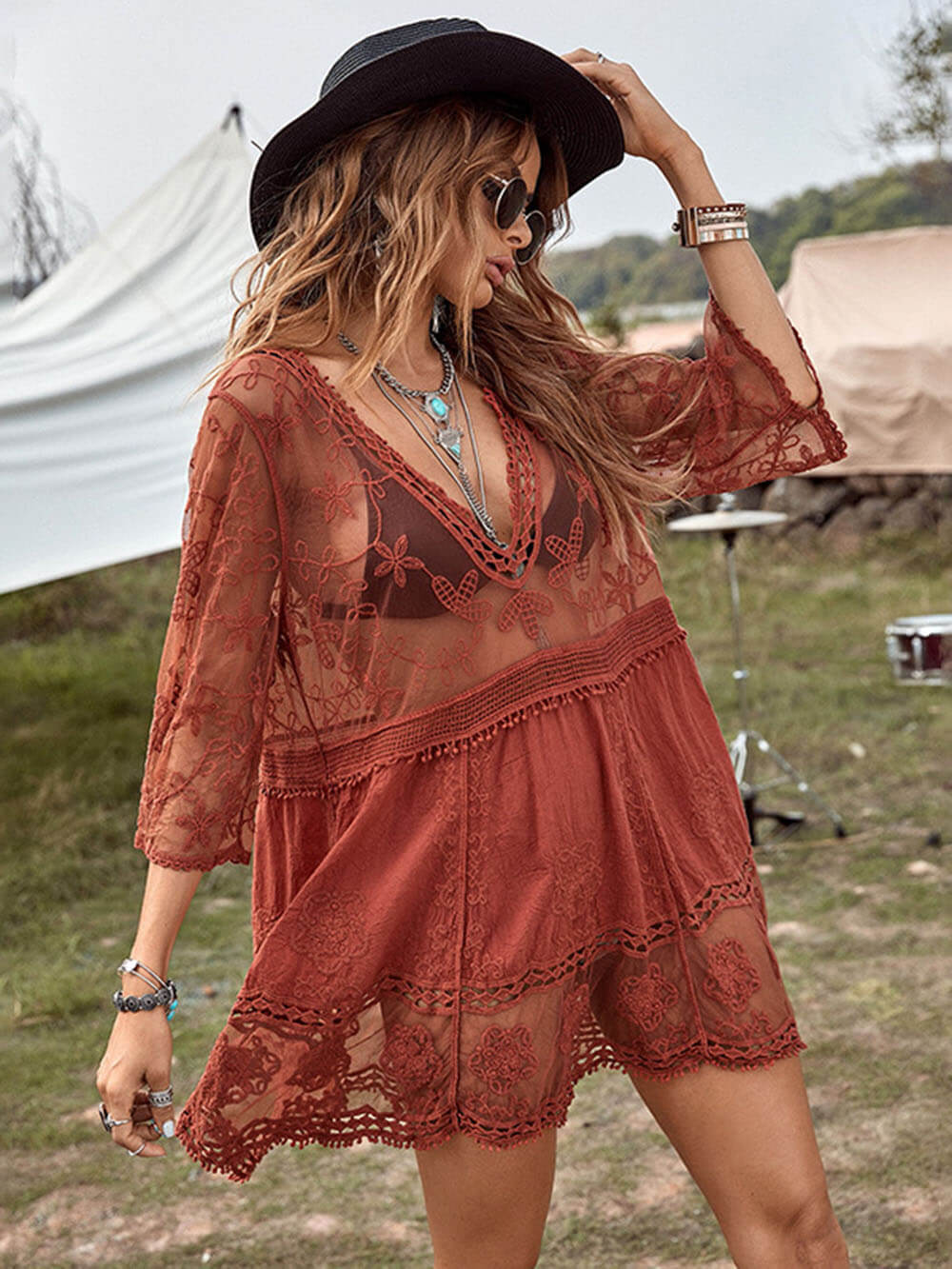 Robe de plage en dentelle ample pour les vacances