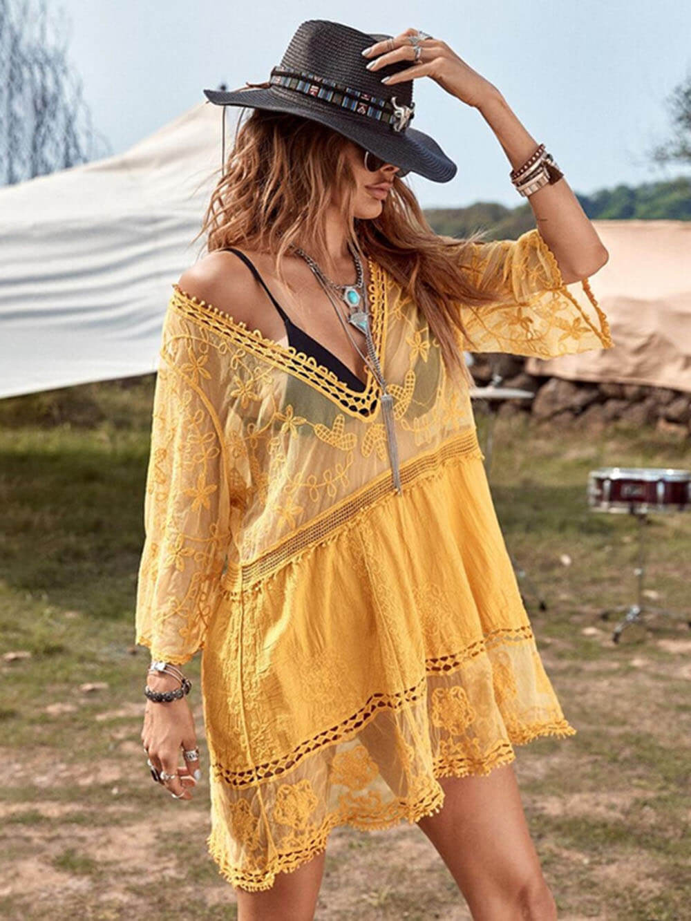 Robe de plage en dentelle ample pour les vacances