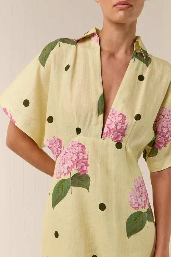 Robe chemise maxi à manches larges en lin mélangé Jasmine à pois fleuris