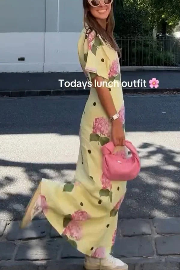 Robe chemise maxi à manches larges en lin mélangé Jasmine à pois fleuris