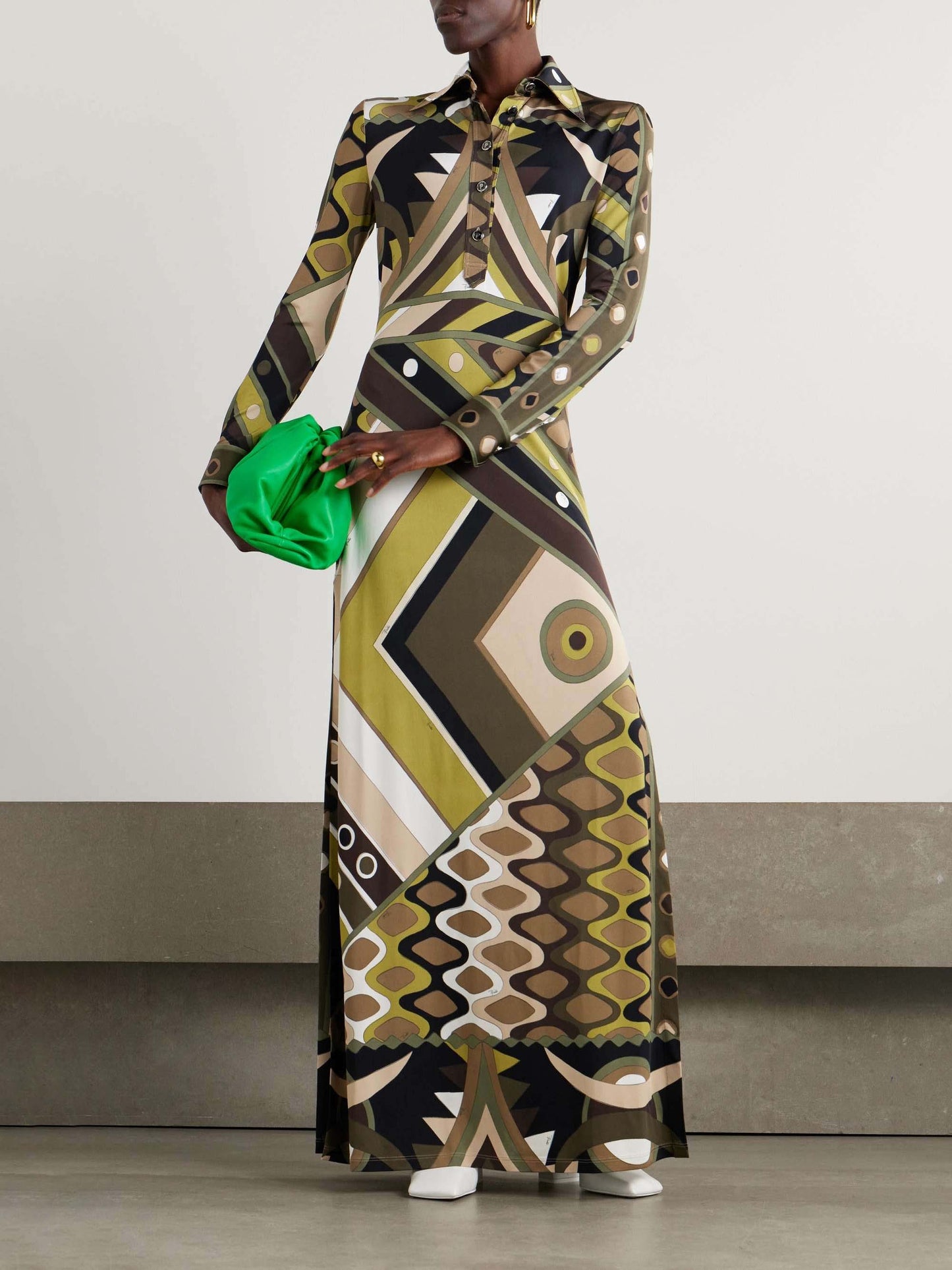 Robe maxi à manches longues imprimée abstraite style rétro