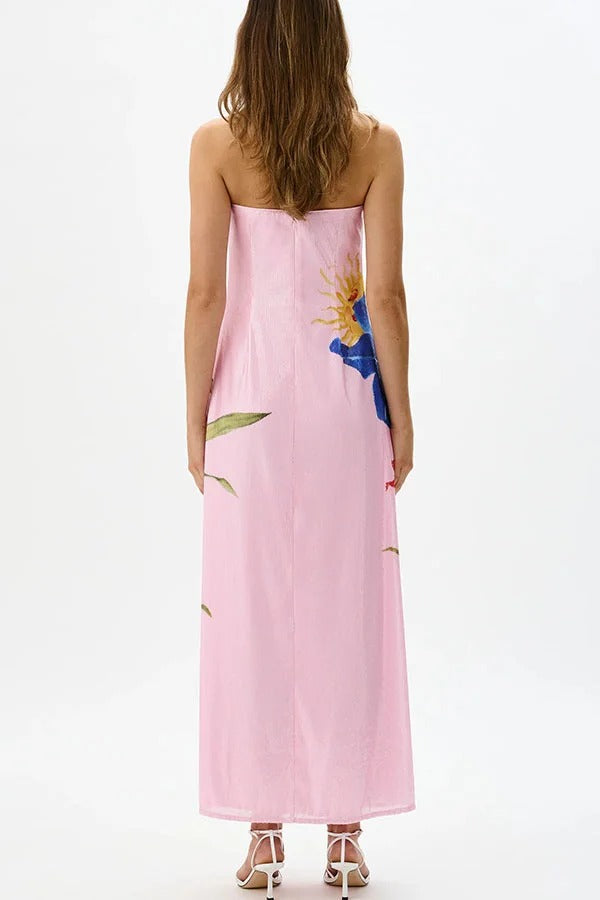 Robe longue trapèze à sequins et imprimé floral pour soirée spéciale