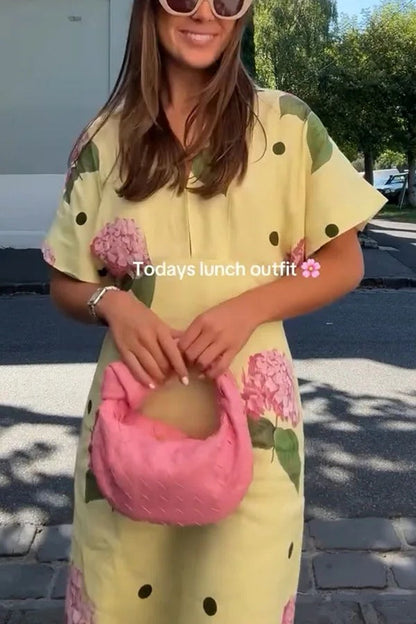Robe chemise maxi à manches larges en lin mélangé Jasmine à pois fleuris