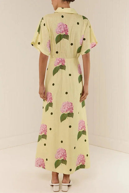 Robe chemise maxi à manches larges en lin mélangé Jasmine à pois fleuris