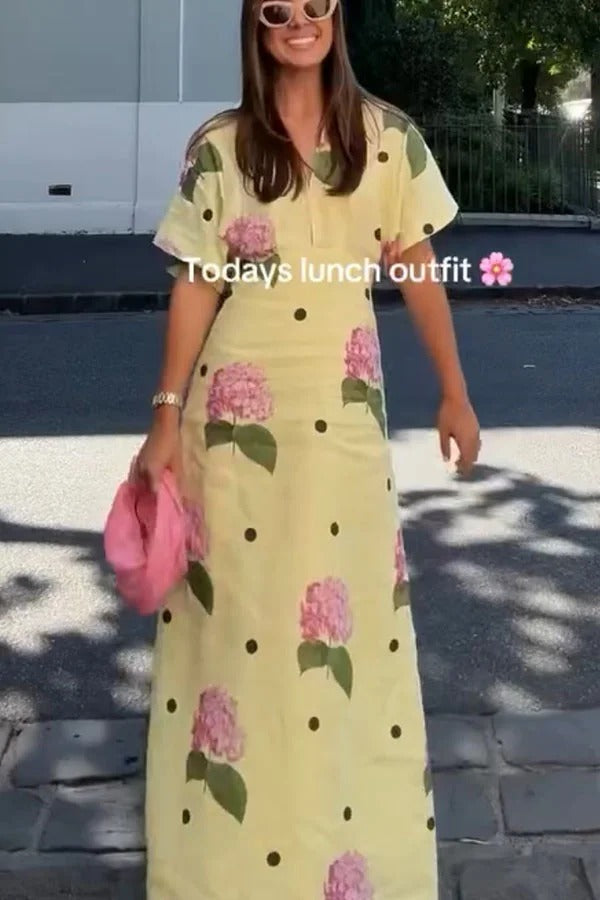 Robe chemise maxi à manches larges en lin mélangé Jasmine à pois fleuris