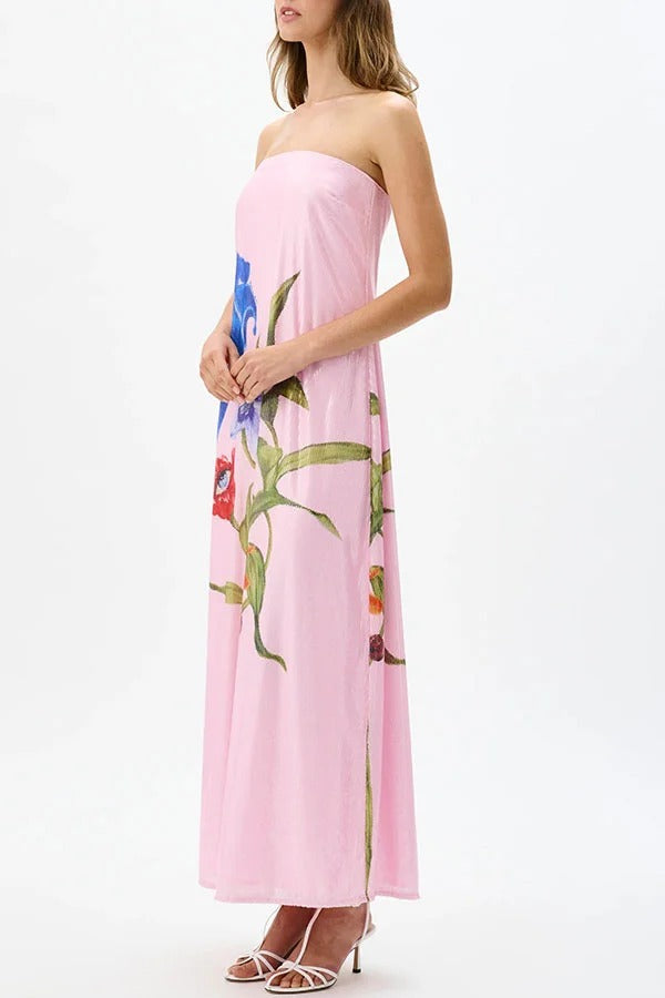 Robe longue trapèze à sequins et imprimé floral pour soirée spéciale
