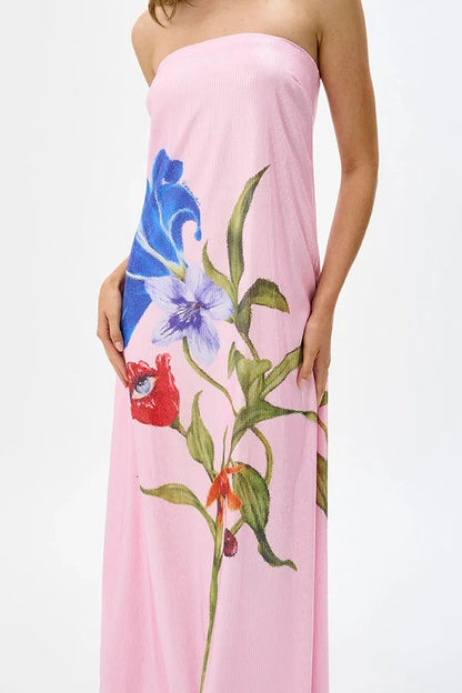Robe longue trapèze à sequins et imprimé floral pour soirée spéciale