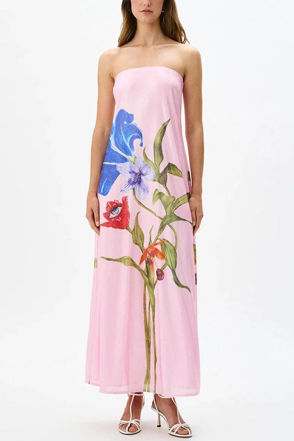 Robe longue trapèze à sequins et imprimé floral pour soirée spéciale